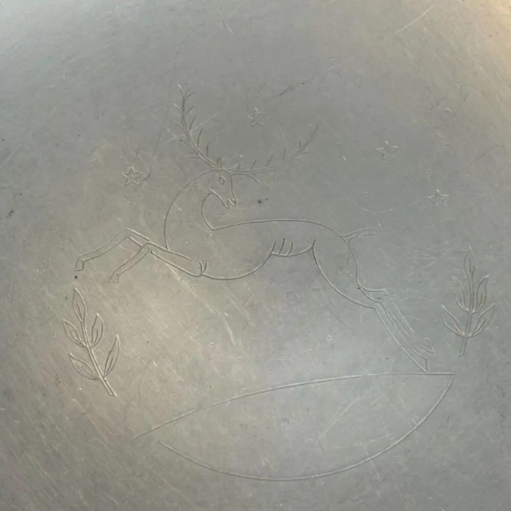 Christmas Reindeer Metal Plate Platter 10in Stamped Holiday Winter Wall Decor
